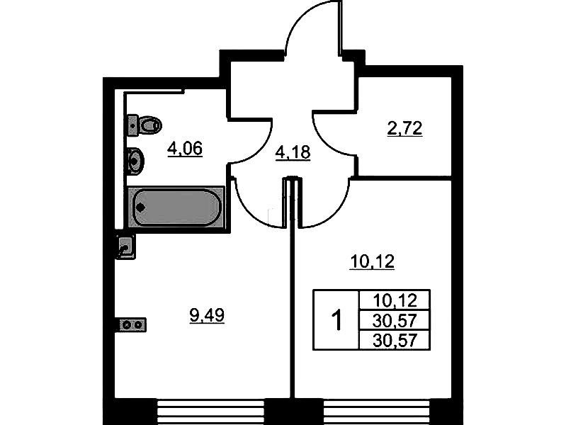 1-комнатная квартира 30.57 м², 12/16 эт., ЖК «Живи! В Рыбацком»